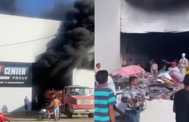 Incêndio atinge lojas e moradores furtam produtos, na PB