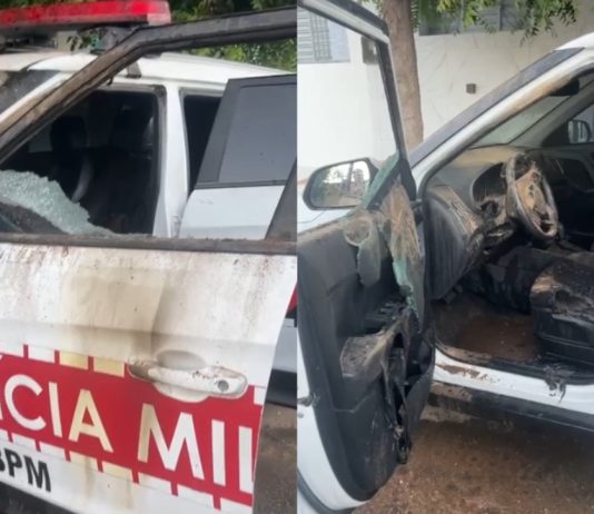 Homens são presos após atear fogo em viatura da PM