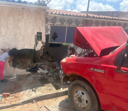Caminhão carregado de tijolos desce ladeira e atinge duas casas em Dona Inês